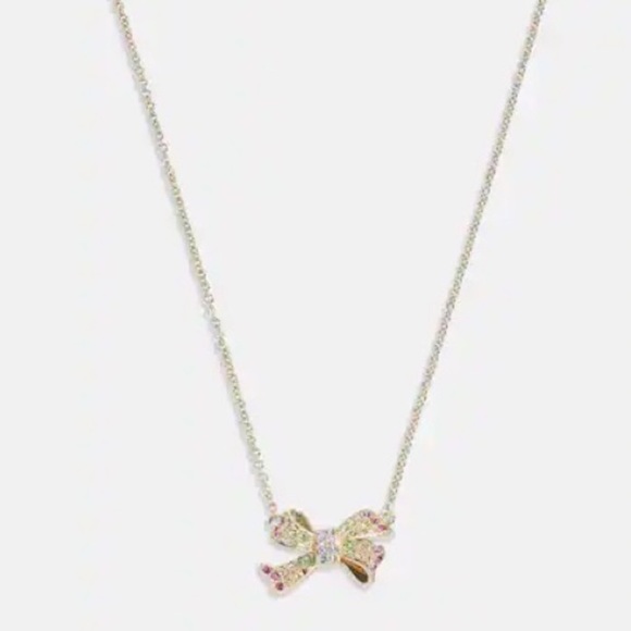 Coach Pave Bow Necklace - gold chain with colorful stones in the bow 🌈 - Picture 2 of 3